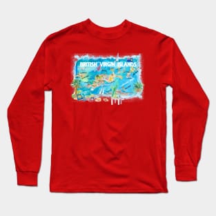 British_Virgin_Islands_ Illustrated_ Travel_ Map_ with_ Roads_ and_ HighlightsS Long Sleeve T-Shirt